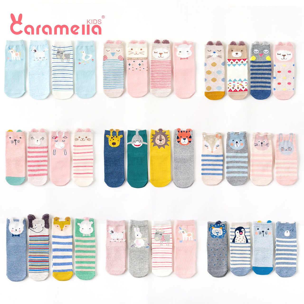 caramella宝宝新生婴儿童袜子中筒卡通可爱男女夏季薄款棉防滑袜