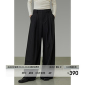 宽松高级感显瘦长裤 2026新款 子 女春季 UNSPOKEN黑色系带压褶阔腿裤