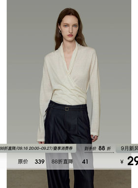 UNSPOKEN法式长袖针织衫女V领套头气质高级感小众设计感显瘦上衣