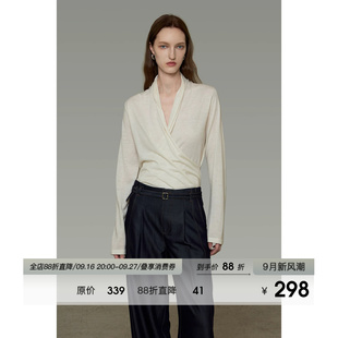 UNSPOKEN法式长袖针织衫女V领套头气质高级感小众设计感显瘦上衣