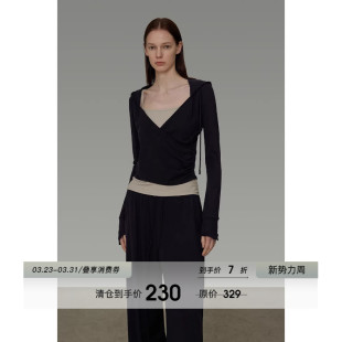 半裙三件套 假两件V领上衣宽松直筒休闲裤 UNSPOKEN休闲套装 女春季