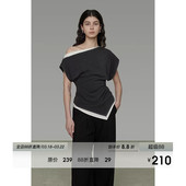 不规则下摆显瘦露肩上衣 2025新款 UNSPOKEN撞色斜肩针织衫 女夏季