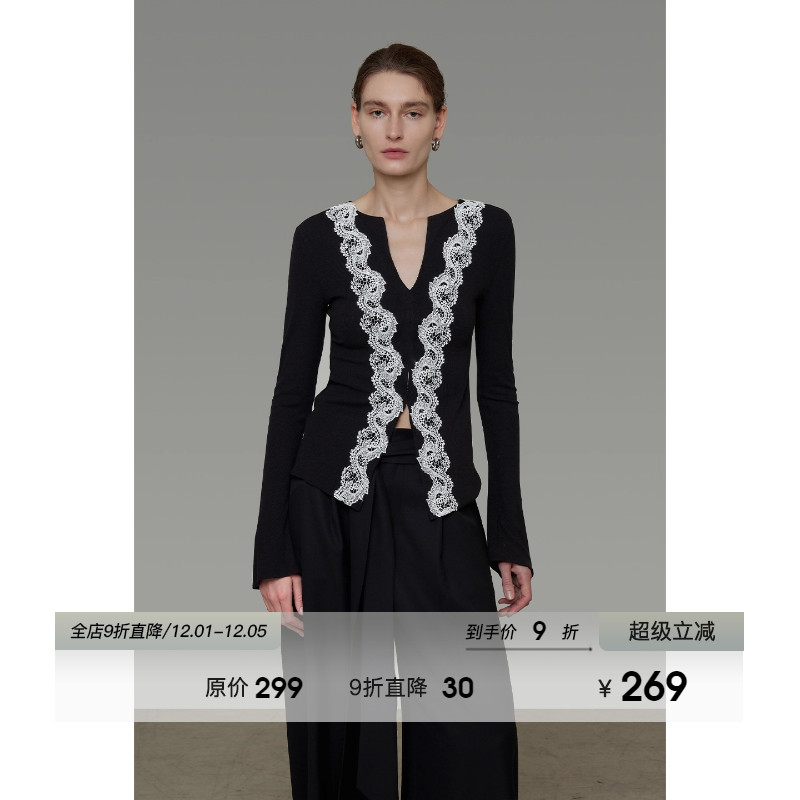 UNSPOKEN蕾丝拼接V领针织衫