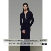 UNSPOKEN撞色假两件针织连衣裙女春原创设计感修身 显瘦半开襟长裙