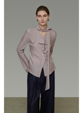 UNSPOKEN不规则飘带衬衫法式复古灵动飘逸领型丝滑质感设计感上衣