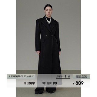 UNSPOKEN复古收腰西装毛呢大衣女2025秋冬装新款气质黑色长款外套