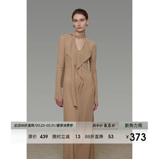 显瘦荷叶边长裙 修身 UNSPOKEN设计感飘带V领连衣裙女2026春季 新款