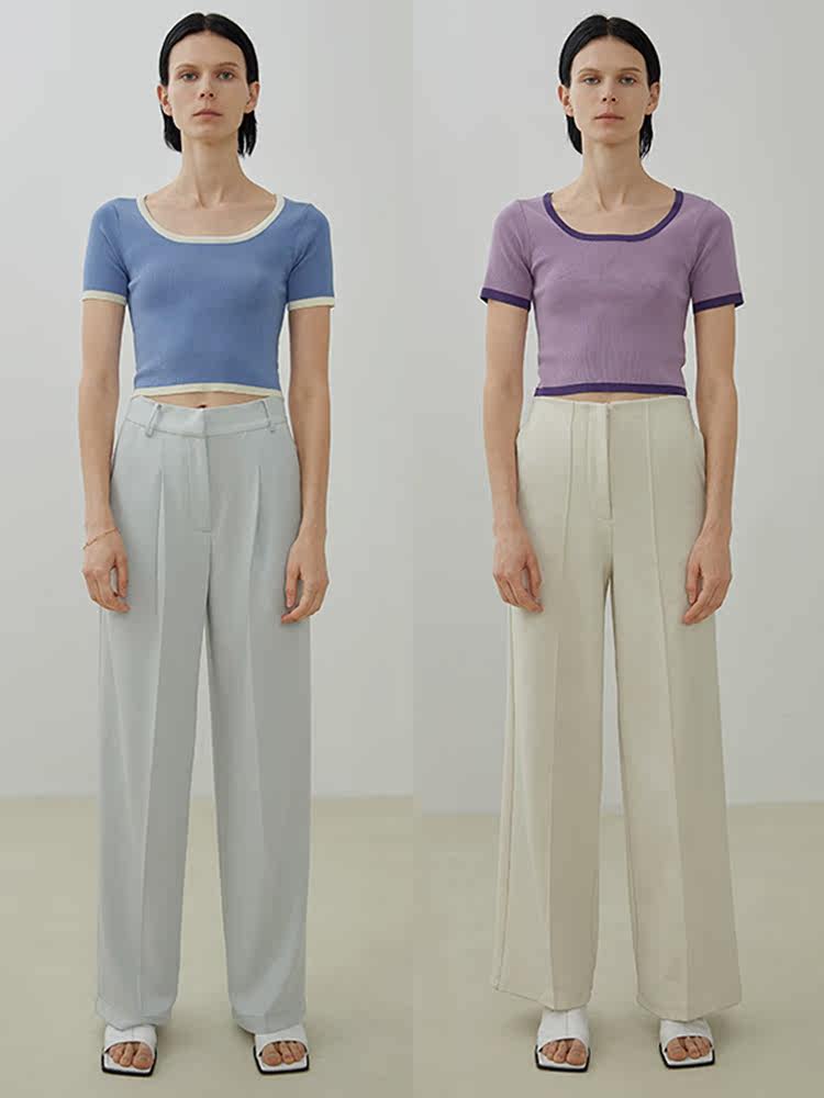 UNSPOKEN2022 summer new design sense niche hit color short section slim short-sleeved T-shirt T-shirt top women