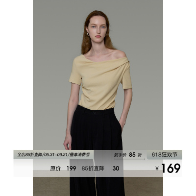 UNSPOKEN不对称荡领上衣女夏短袖设计感百搭显瘦气质T恤2026新款