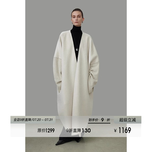 UNSPOKEN廓形羊毛大衣女冬季 毛呢外套 2025新款 宽松显瘦大V领长款