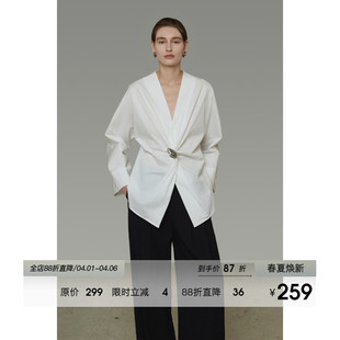 新款 不对称扭结设计慵懒松弛感衬衣女春装 UNSPOKEN金属扣交叉衬衫