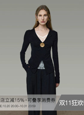 UNSOPKEN黑白撞色蕾丝拼接针织衫女长袖修身气质法式收腰气质上衣