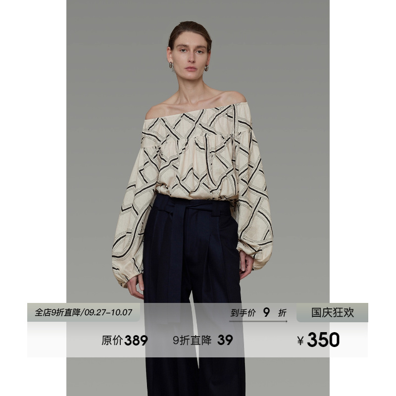 UNSPOKEN印花一字领衬衫
