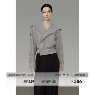 UNSPOKEN条纹衬衫 上衣 女小众设计感海军领气质高级感早秋新款 长袖