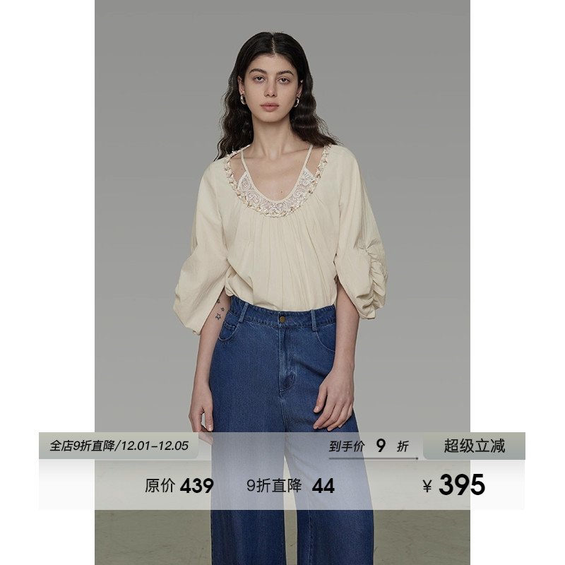 UNSPOKEN设计感短袖衬衫女2025夏季新款宽松显瘦慵懒感造型领上衣