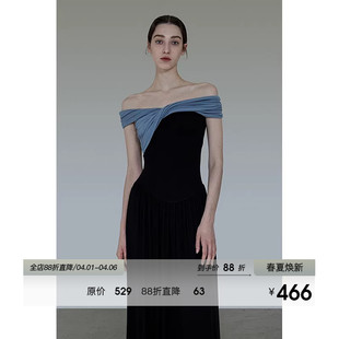 高级感收腰显瘦长裙 UNSPOKEN针织连衣裙两穿小众设计裙子撞色法式