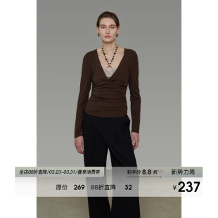 针织衫 2026新款 女撞色挂脖设计法式 上衣春装 气质长袖 UNSPOKEN修身