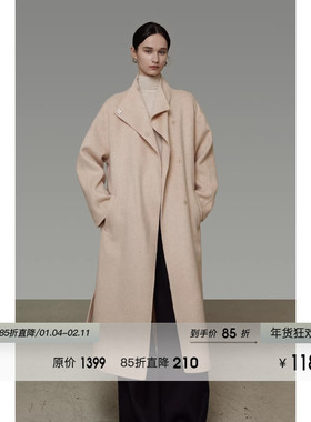 UNSPOKEN100羊毛翻领嵚扣双面呢大衣女冬季2025新款长款毛呢外套