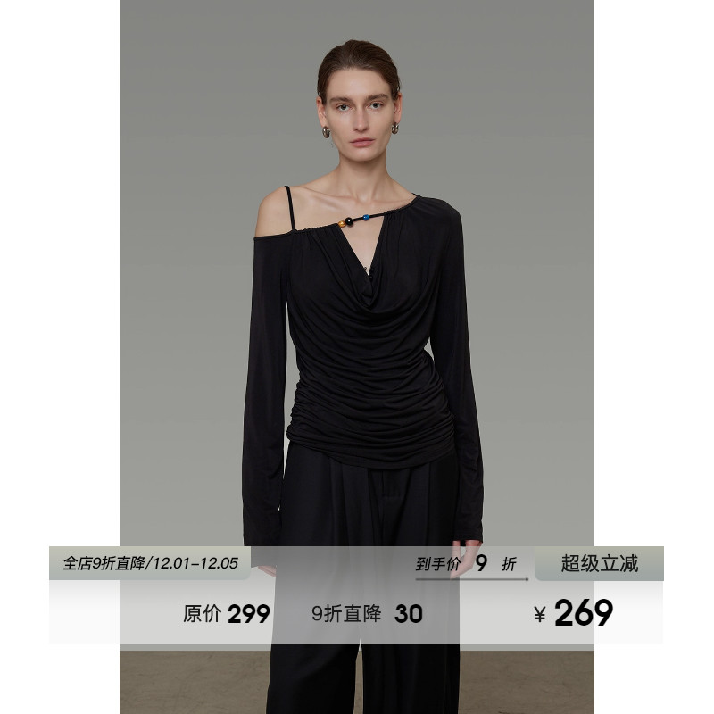 UNSPOKEN不规则斜肩针织衫