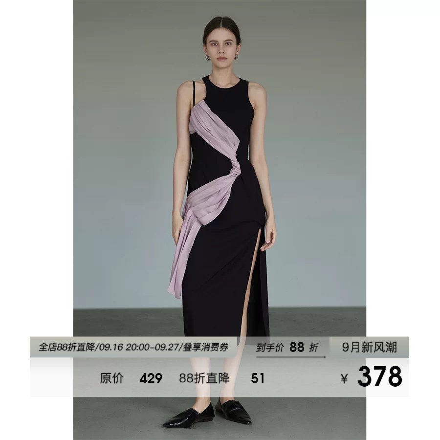 UNSPOKEN法式拼接撞色礼服连衣裙图片