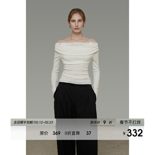 UNSPOKEN一字肩针织衫女2026春装新款修身显瘦小众设计感打底衫