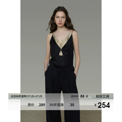 UNSPOKEN法式撞色假两件吊带上衣女V领设计感法式气质高级感上衣