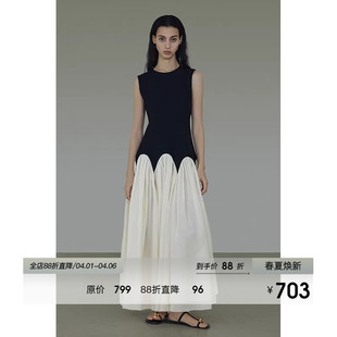 UNSPOKEN圆领无袖 拼接撞色显瘦长裙子 连衣裙女设计感小众高级法式