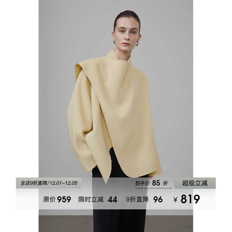 UNSPOKEN不规则领双面呢外套