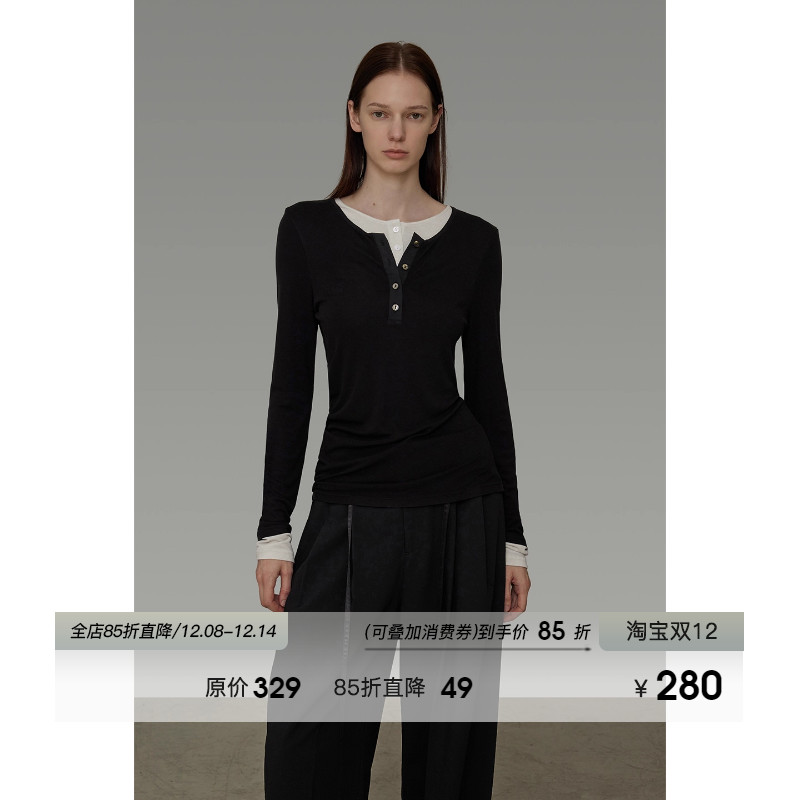 UNSPOKEN撞色假两件针织衫