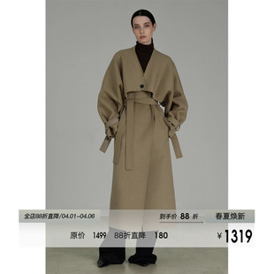 UNSPOKEN100羊毛双面尼毛呢大衣2026年冬季 复古高级感外套 坎肩袖
