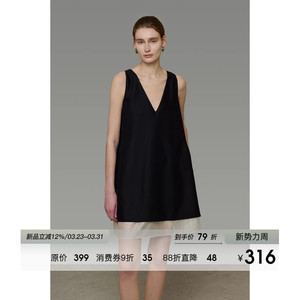 UNSPOKEN撞色无袖连衣裙V领小众设计感宽松中裙法式气质显瘦裙子