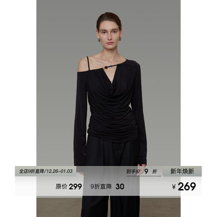 设计感小众显瘦针织上衣 2026新款 UNSPOKEN不规则斜肩针织衫 女春季