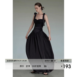 UNSPOKEN黑色吊带背心女设计感小众高级感辣妹上衣半身连衣裙套装