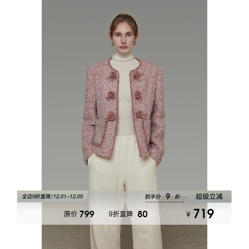 UNSPOKEN复古立体花单面呢外套