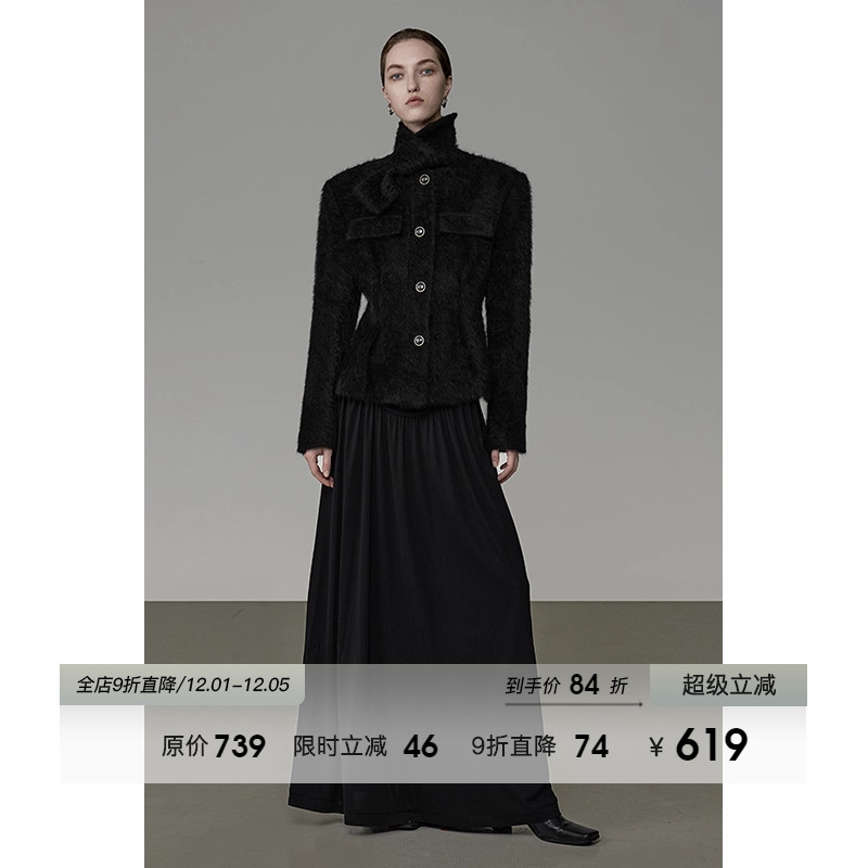 UNSPOKEN法式立裁收腰毛绒外套女