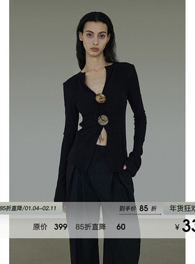 UNSPOKEN明星同款设计感针织衫女V领显瘦复古气质小众高级感上衣