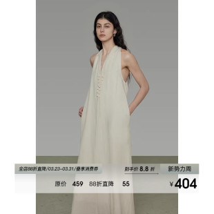 宽松简约设计感A字长裙 无袖 UNSPOKEN挂脖V领连衣裙女2026夏季 新款