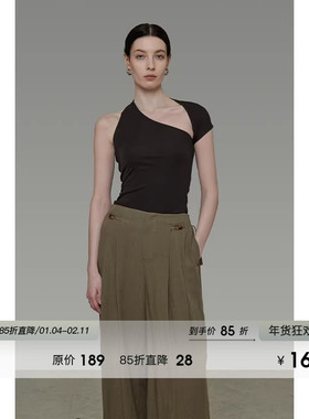 UNSPOKEN法式不规则斜肩针织背心女夏季2025新款高级感露肩上衣