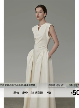 UNSPOKEN白色法式连衣裙女夏2026新款无袖收腰小众高级设计感裙子