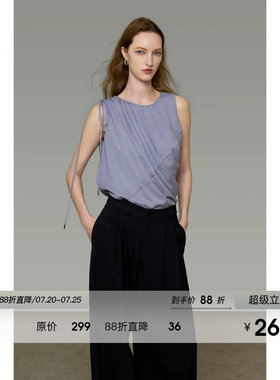 UNSPOKEN法式荡褶上衣女无袖高级感小众气质百搭显瘦背心2026新款