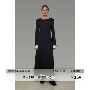 修身 UNSPOKEN撞色喇叭袖 2026新款 连衣裙女春季 显瘦高级感长裙 长袖