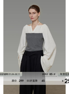 UNSPOKEN撞色V领针织衫女春季原创设计感宽松慵懒感百搭气质上衣