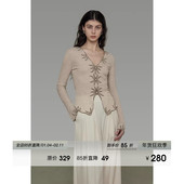 针织衫 女款 2026春季 UNSPOKEN复古刺绣V领修身 新款 设计感显瘦上衣