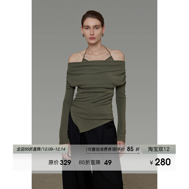 UNSPOKEN露肩挂脖一字领针织衫