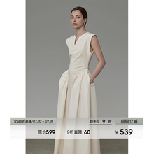 UNSPOKEN白色法式连衣裙女夏2025新款无袖收腰小众高级设计感裙子
