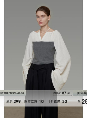 UNSPOKEN撞色V领针织衫女春季原创设计感宽松慵懒感百搭气质上衣