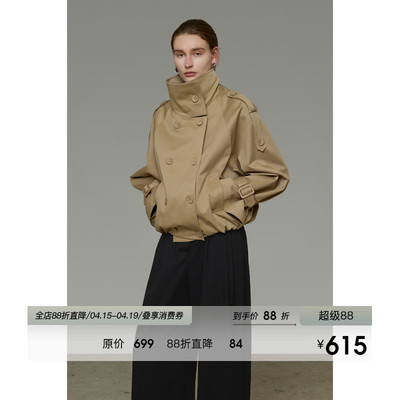 UNSPOKEN法式短款双排扣翻领外套