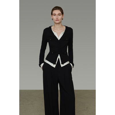 UNSPOKEN撞色假两件针织衫女春季2026新款修身显瘦设计感长袖上衣