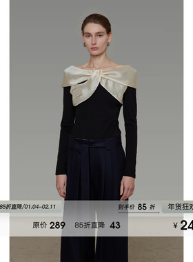 UNSPOKEN设计感拼接一字领针织衫女春季修身显瘦气质高级感上衣