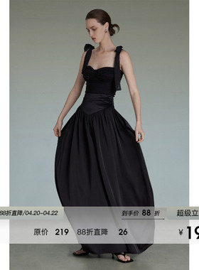 UNSPOKEN黑色吊带背心女设计感小众高级感辣妹上衣半身连衣裙套装